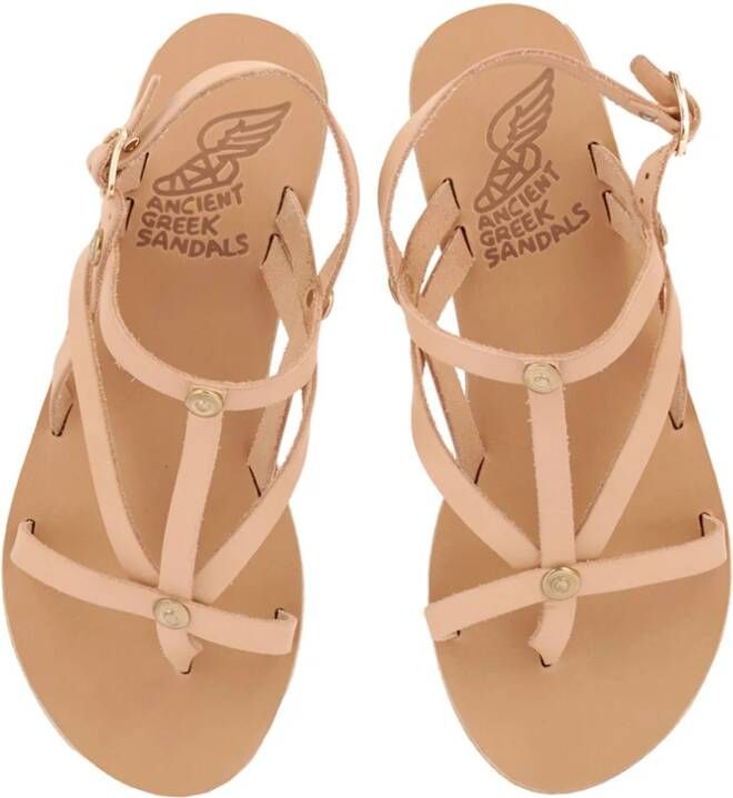 Ancient Greek Sandals Livia Platte Leren Sandalen Beige Dames