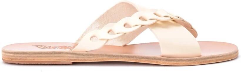 Ancient Greek Sandals Witte Leren Thais Sandalen met Kruisbanden White Dames