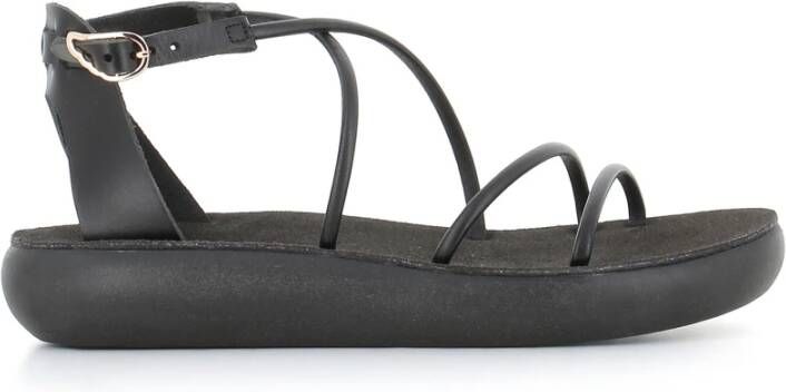 Ancient Greek Sandals Zwarte leren damessandalen met hoge zool