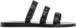 Ancient Greek Sandals Zwarte leren sandalen met bronzen studs