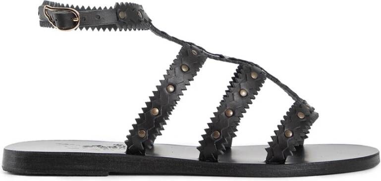 Ancient Greek Sandals Zwarte leren sandalen met bronzen studs