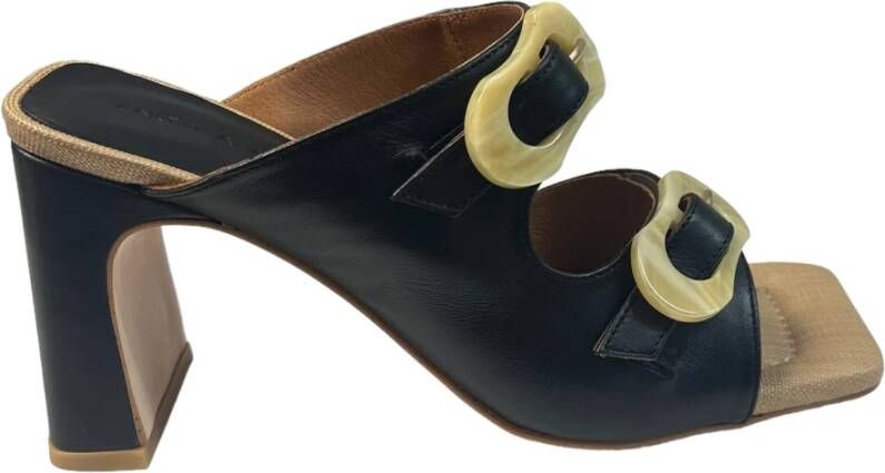 Angel Alarcon Beige Leren Hoge Hak Sandalen Black Dames