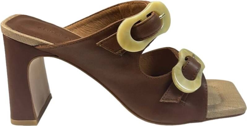 Angel Alarcon Beige Leren Hoge Hak Sandalen Brown Dames