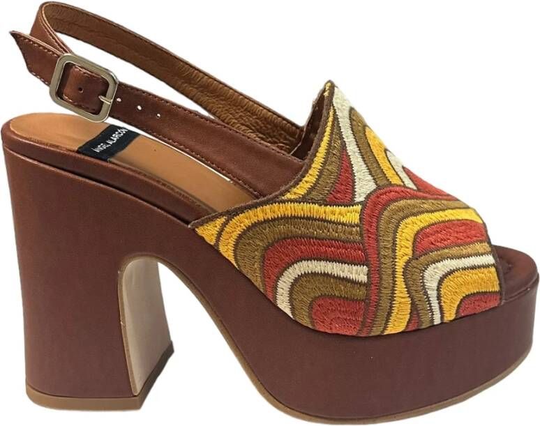Angel Alarcon Bruine sleehak sandalen met multicolor band Brown Dames