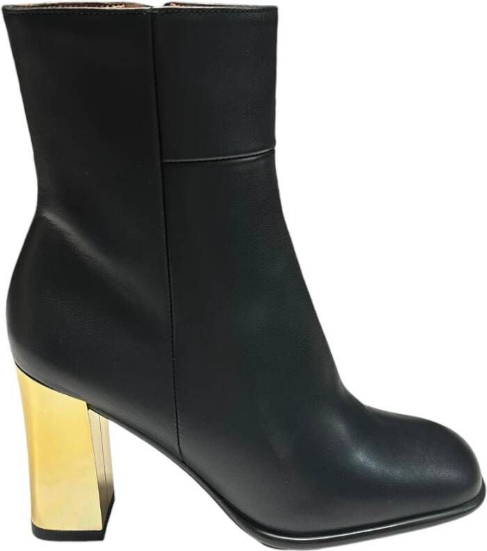 Angel Alarcon Leren enkellaarsjes met gouden hak Black Dames