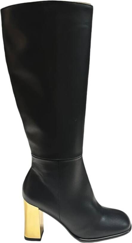 Angel Alarcon Leren laarzen met interne rits en 9 cm gouden hak Black Dames