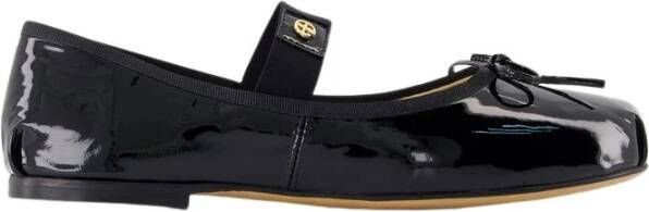 Anine Bing Zwarte leren ronde neus platte schoenen Black Dames