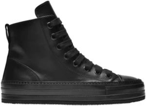 Ann Demeulemeester Zwarte Leren Hoge Sneakers Zwart Dames