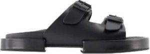 Ann Demeulemeester Zwarte leren instappersandalen Zwart Dames