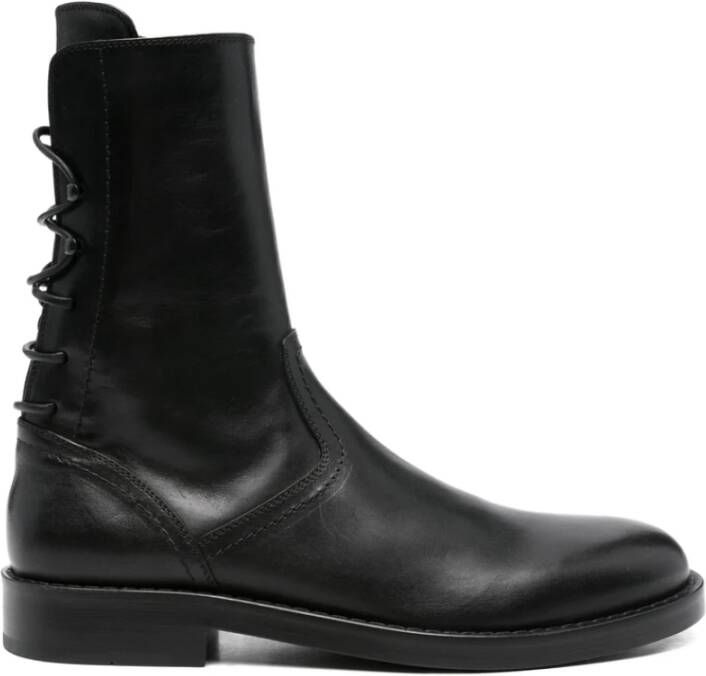 Ann Demeulemeester Zwarte Leren Veterschoenen met Puntige Neus