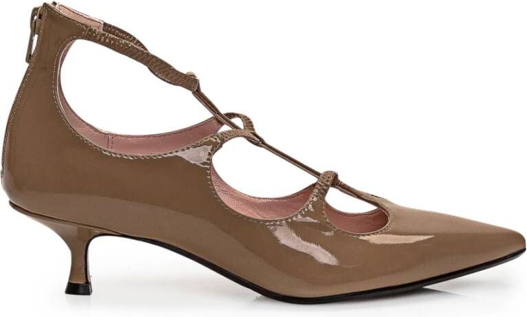 Anna F. Beige Patent Leren Pump met Rits
