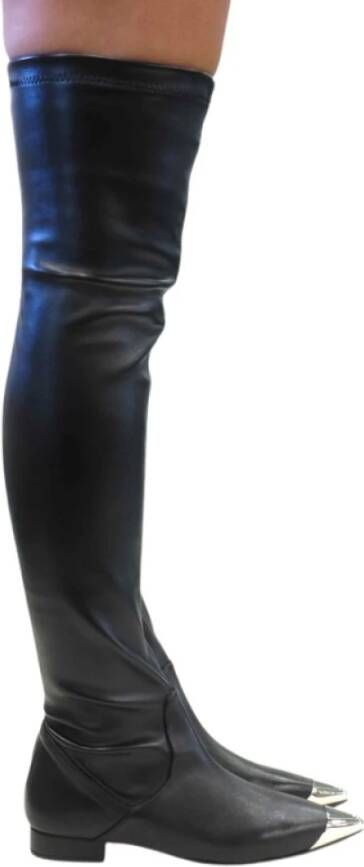 Anna F. Stretch leren dijlaarzen Black Dames