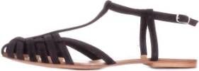 Anna F. Zwarte leren gespsluiting sandalen
