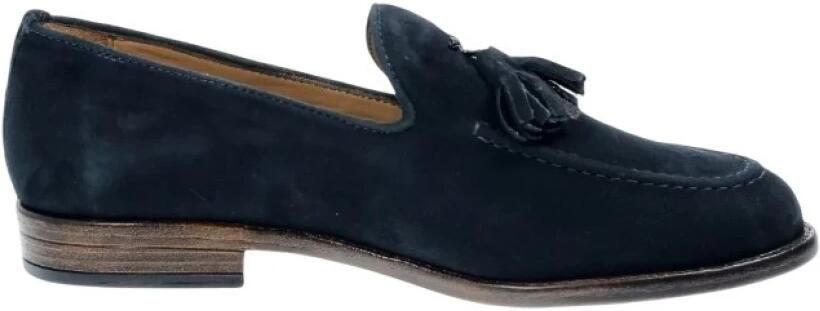 Antica Cuoieria Blauwe Suède Leren Mocassins met Kwastjes