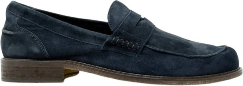 Antica Cuoieria Blauwe Suède Leren Mocassins Instapper
