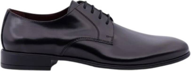 Antica Cuoieria Zwarte platte schoenen Geborsteld kalfsleer Vetersluiting