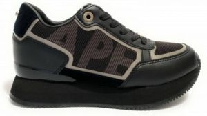 Apepazza Dames Raina Sleehak Sneaker in Zwart Leer Stof Zwart Dames