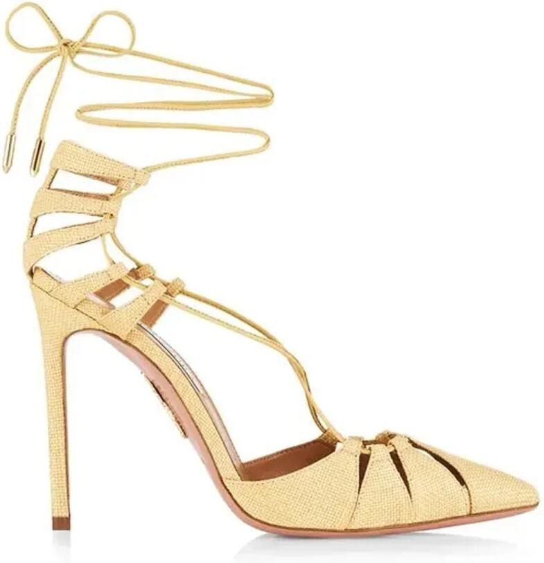 Aquazzura Bellissima Geweven Raffia Stiletto Sandalen