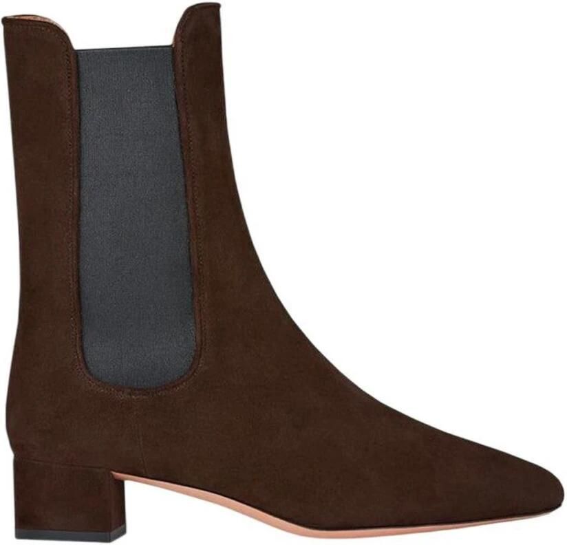 Aquazzura Suède Chelsea Boots met Puntige Neus en Blokhak