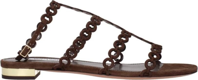 Aquazzura Elegante Espresso Suède Ketting Sandalen