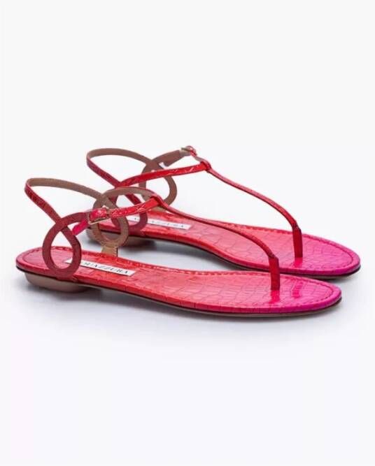 Aquazzura Croco Print Leren Teensandalen Pink Dames