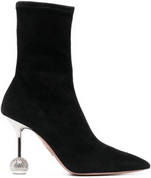 Aquazzura Zwarte Leren Disco Hak Enkellaarsjes Black Dames