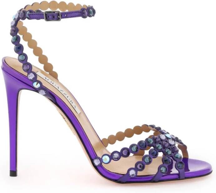 Aquazzura Leren Sandalen met Kristallen Purple Dames