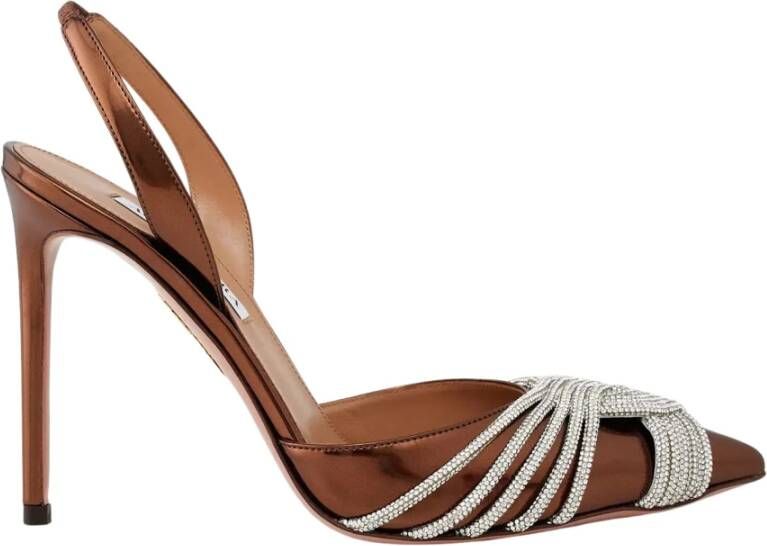 Aquazzura Slingback pumps met spiegelende kristaldetail Brown Dames