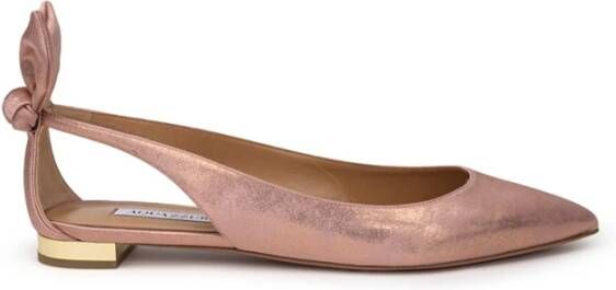 Aquazzura Metallic Roze Leren Ballerina met Strik