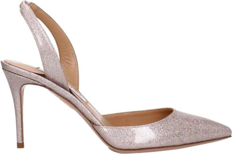 Aquazzura Glitter Slingback Pumps met 90mm Hak Beige Dames