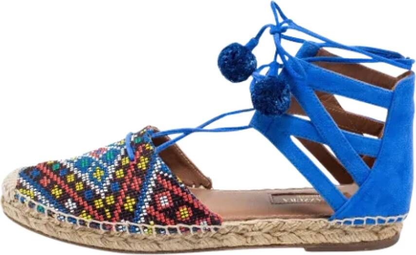 Aquazzura Pre-owned Raffia flats Blue Dames