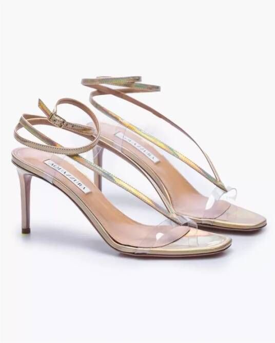 Aquazzura PVC Band en Kalfsleren Spiegeleffect Sandalen Platina 1 2 Beige Dames