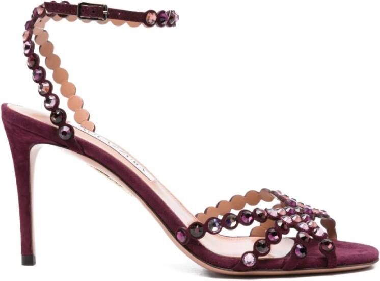 Aquazzura Rode Leren Geribbelde Enkelband Sandalen