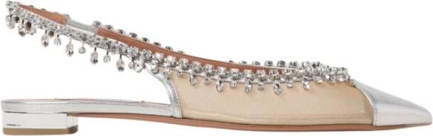 Aquazzura Roze Crystal Slingback Platte Schoenen