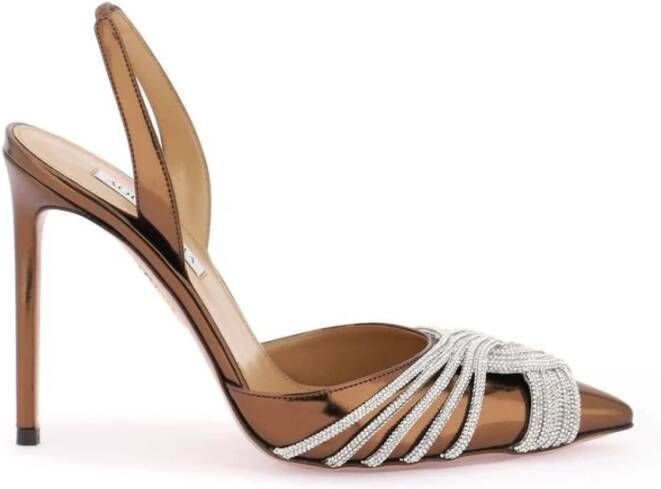 Aquazzura Slingback pumps met spiegelende kristaldetail Brown Dames