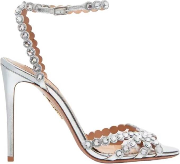 Aquazzura Zilveren Sandalen met Kristallen Versiering en Hoge Hakken Gray Dames