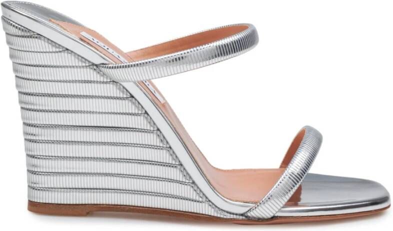 Aquazzura Sandalen Riviera Chain Wedge Sandal In Shiny Mirror-Effect in zilver