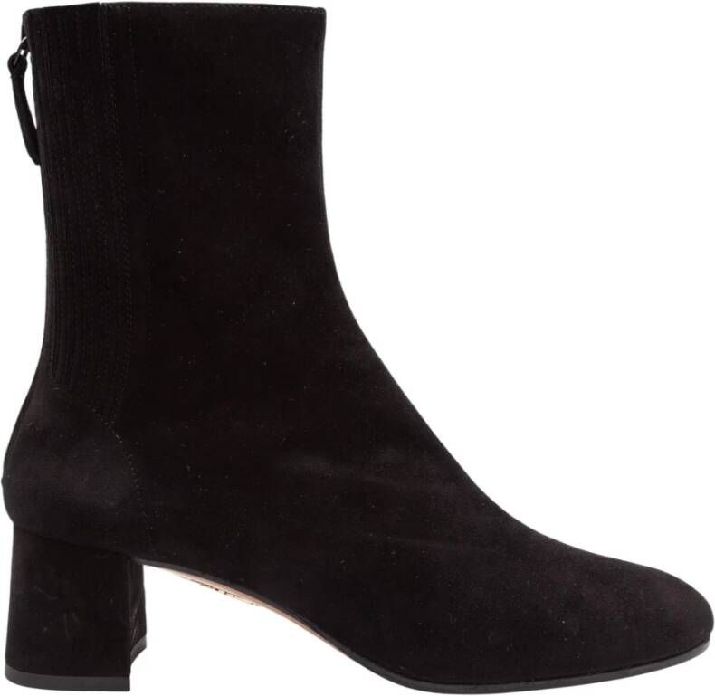 Aquazzura Zwarte Suède Enkellaars met Ronde Neus Black Dames