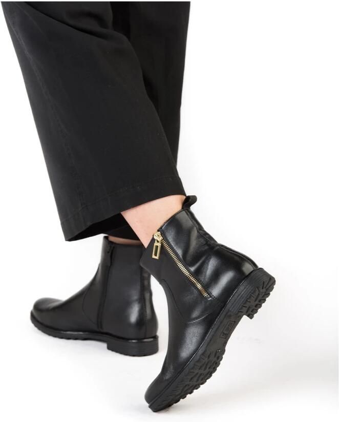 Ara Zwarte leren enkellaars met gouden rits Black Dames