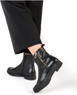 Ara Zwarte leren enkellaars met gouden rits Black Dames