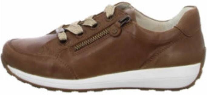 Ara Bruine Dames Sneakers Platte Rubberen Zool