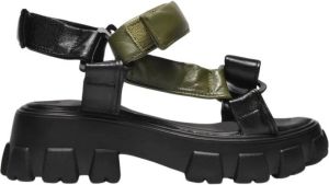 Arizona Love Trekky Sporty Sandals in Black and Kaki Leather Groen Dames