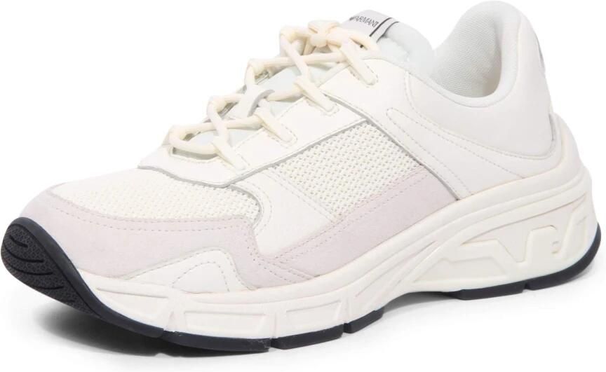 Emporio Armani Crèmekleurige Leren Sneaker White Heren