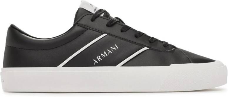 Armani Exchange Lage Top PU Leren Sneakers Black Heren