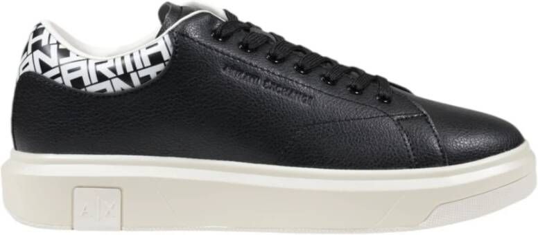 Armani Exchange Zwarte Leren Sneakers Vetersluiting Stijl Black Heren