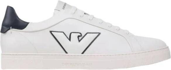 Emporio Armani Italiaanse Leren Sneakers met Ingelegd Adelaarslogo White Heren