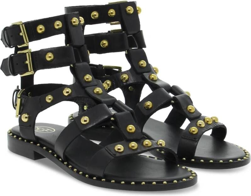 Ash Zwarte en Gouden Leren Platte Sandalen voor Vrouwen Zwart Dames - Foto 4