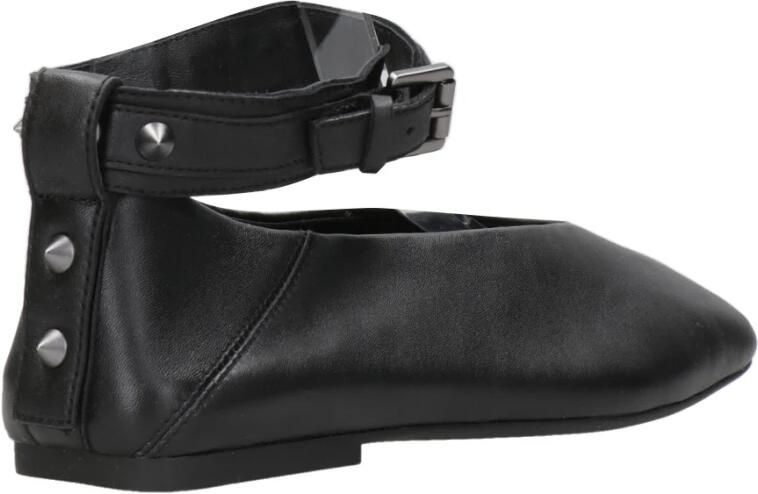 ASH Zwarte Leren Platte Schoenen met Studs