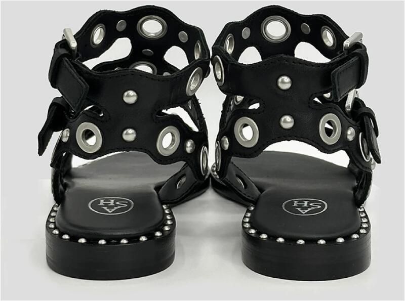 ASH Zwarte Pop Up Leren Sandaal