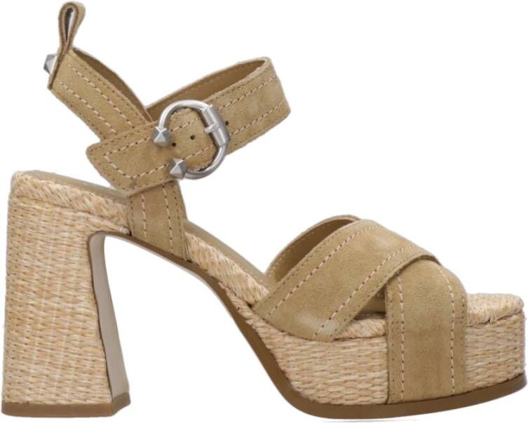 ASH Bruine Leren Sandalen met Gevlochten Motief